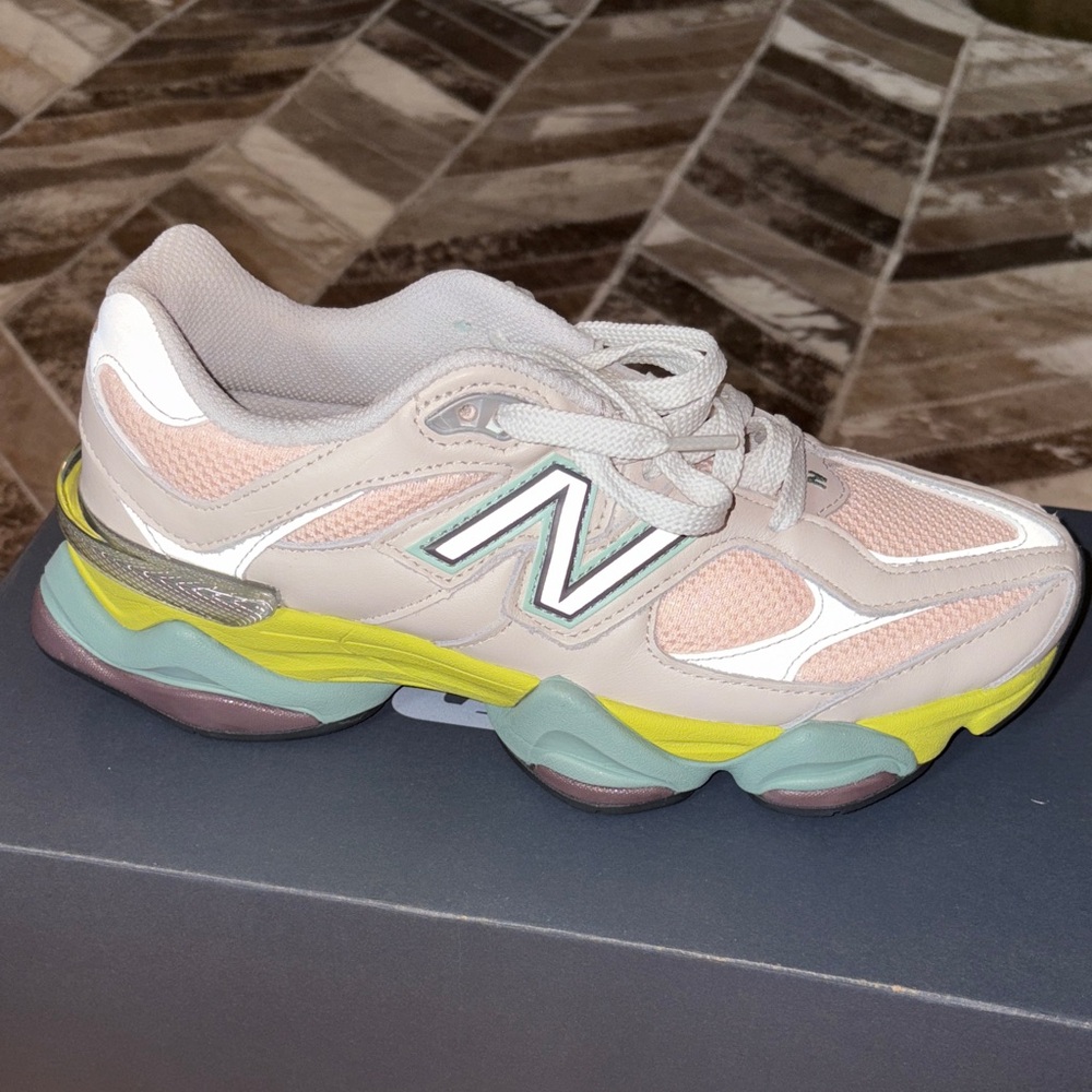 New Balance Peach and Gray Sneakers with Lime Accent